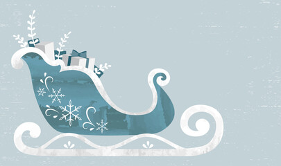 A holiday sleigh full of gifts, in a cut paper style with textures
 - obrazy, fototapety, plakaty