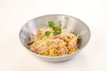 Italian traditional Pasta Carbonara with bacon