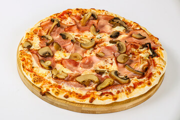 Pizza with ham, cheese and mushrooms