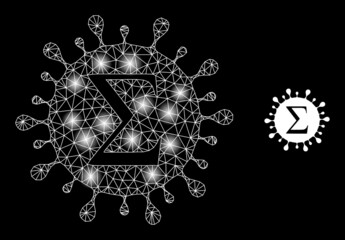 Bright net Sigma coronavirus web icon with illuminated spots. Illuminated model done from Sigma coronavirus vector icon. Bright frame web polygonal Sigma coronavirus, on a black background.