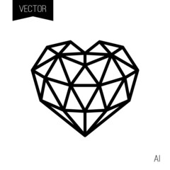 Geometrically drawing heart icon, tattoo or logo. Line art poster or greeting card.