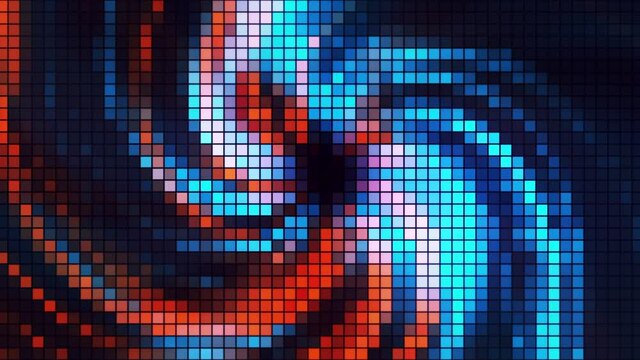 Concept of meteorology, forecast screen with pixelated whirlwind. Motion. Abstract map of weather phenomena showing tornado, seamless loop.