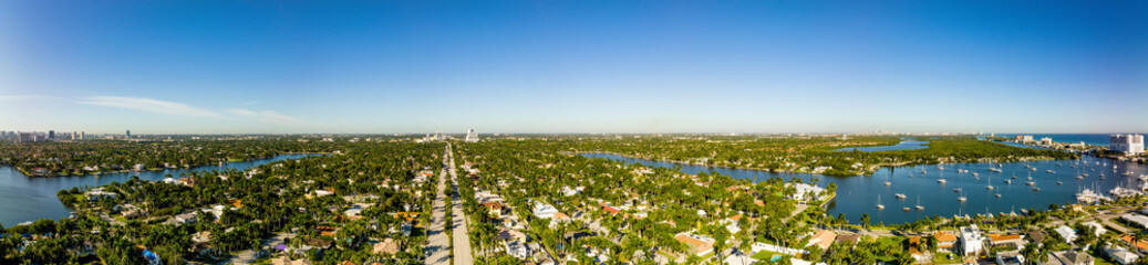 Aerial panorama Hollywood Boulevard Florida with coastal neighborhoods