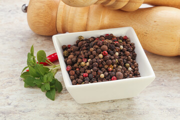 Peppercorn mix heap in the bowl