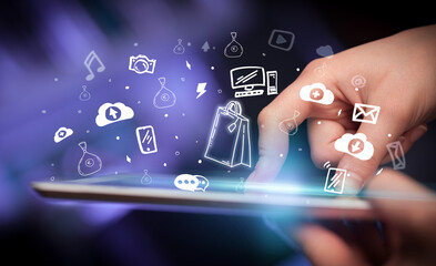 Close-up of a touchscreen with hand drawn icons