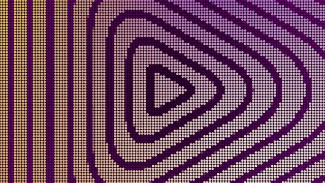 Animation of looped movement of electronic arrow. Motion. Triangular arrow of player decreases towards center. Set of repeating arrows decreases in electronic space