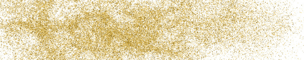 Gold Glitter Texture On White. Horizontal Long Banner For Site. Panoramic Celebratory Background. Golden Explosion Of Confetti. Vector Illustration, Eps 10.