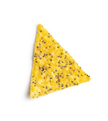 Salted tortilla chips triangle with chia seeds.