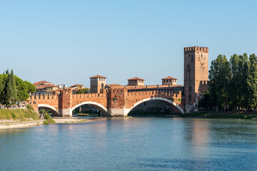 The iconic medieval Ponte Scaligero in Verona crossing the Adige river