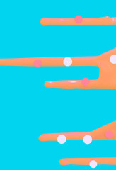 bright orange contrasting smudges of icing on a cake on a blue background