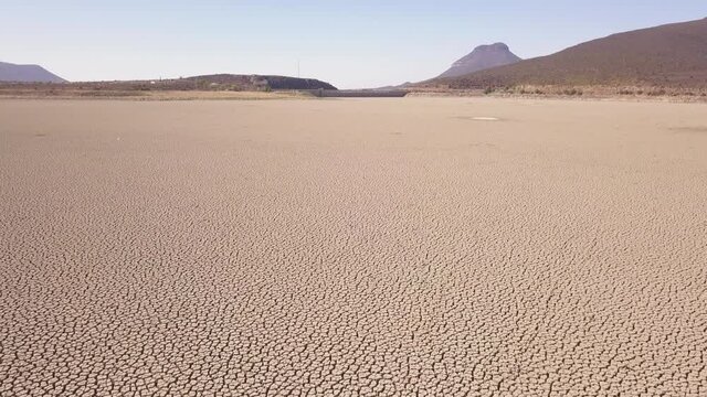 Aerial view of dried up dam during a drought