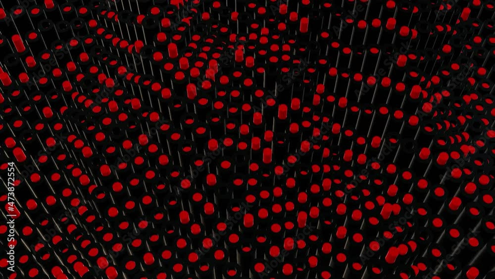 Poster animation of 3d lines with dots moving in waves. motion. lot of columns with dots move in waves. cyl