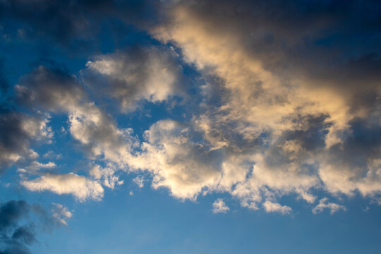 Scattered clouds in the blue sky, sunset in rural area of Guatemala