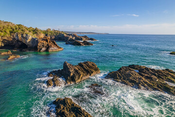 Rocks and the sea at Mystery Bay beach