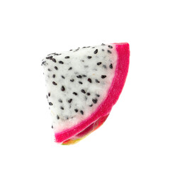 Slice of delicious pitahaya fruit isolated on white