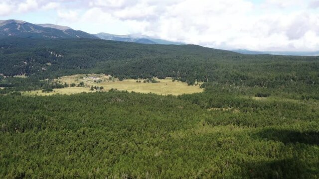 survol du massif des Pyr&eacute;n&eacute;es et des forets dans les Pyr&eacute;n&eacute;es-Orientales, sud de la France, parc naturel des Bouillouses