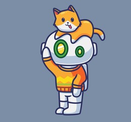 cute astronaut robot playing with cat. Isolated cartoon person Christmas illustration. Flat Style suitable for Sticker Icon Design Premium Logo vector. Mascot character