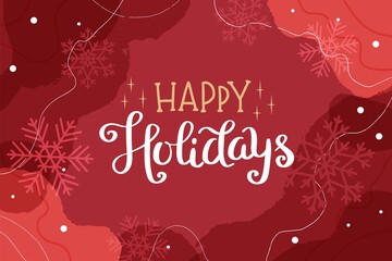 Happy holidays abstract greeting card or banner template with lettering and snowflakes. Vector illustration