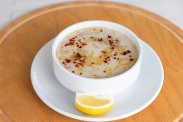 a delicious hot soup on the plate