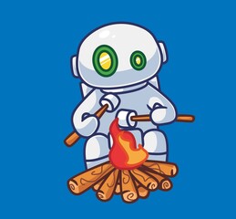 Cute astronaut robot picnic. Isolated cartoon travel holiday vacation summer illustration. Flat Style suitable for Sticker Icon Design Premium Logo vector. Mascot Character