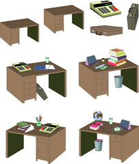 Stylish office desks, some of them equipped