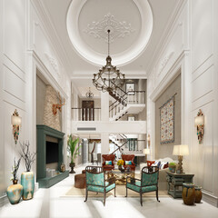 3d render of luxury house interior, living room