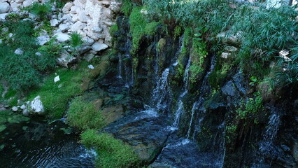 moss on the stone waterfall