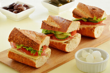 Salami cheese tomato baguette slices
