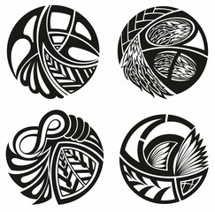 Round tattoos set. Icons of round tribal  designs
