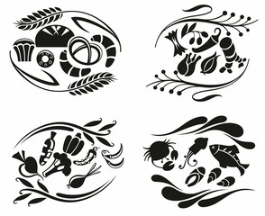 Healthy lifestyle logo. Emblem of raw food. Vector icon template for vegan restaurant, diet menu, natural products, fitness club, family farm.