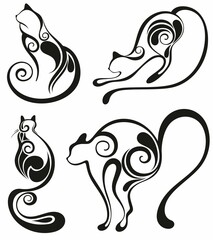 Cats, Isolated On White Background. Set of cats 