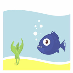 illustration postcard background piranha fish aquarium sea
