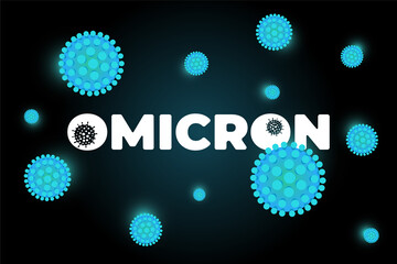 New coronavirus strain omicron. Mutated corona virus variant of COVID. Respiratory infection disease epidemic medical vector eps poster on dark background