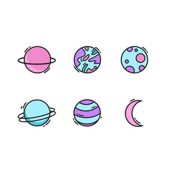 set Planets icons black and white graphics icons