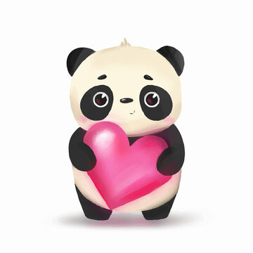 panda illustration heart postcard baby cute