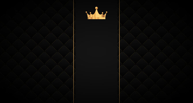 Black seamless pattern in retro style with a gold crown. Can be used for premium royal party. Luxury template with vintage leather texture. Background for king and little prince. Invitation card
