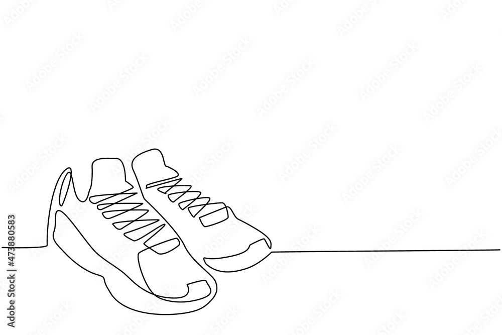 Sticker Single continuous line drawing basketball shoes. Basketball icon. Basketball boots. Sports inventory. For sport store ad, app pictogram, infographics. One line draw graphic design vector illustration