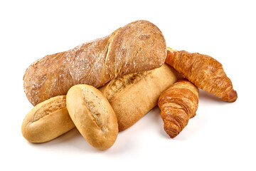 Wheat flour products, isolated on white background.