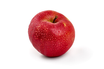 Delicious Apple with water drops, isolated on white background.