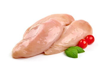 Raw chicken breast, isolated on white background.