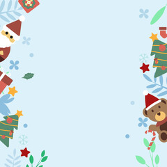 Merry Christmas banner with Christmas accessories in blue background