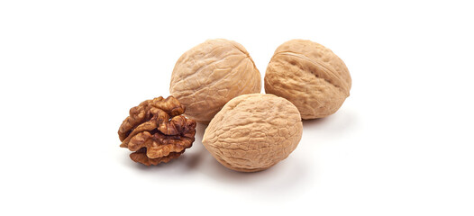 Delicious walnut, isolated on white background.
