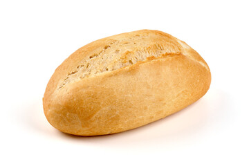 Crispy bread roll, isolated on white background.