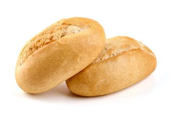 Crispy bread roll, isolated on white background.