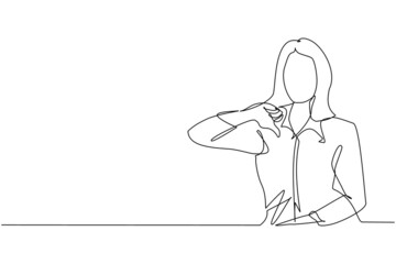 Single one line drawing unhappy young woman showing thumbs down sign gesture. Dislike, disagree, disappointment, disapprove, no deal. Emotion, body language concept. Continuous line draw design vector