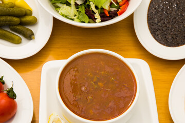 a delicious hot soup on the plate