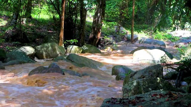 Wang Sao Thong Waterfall in tropical rainforest Koh Samui Thailand.
