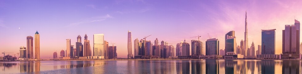Naklejka premium Cityscape of Dubai and panoramic view of Business bay, UAE