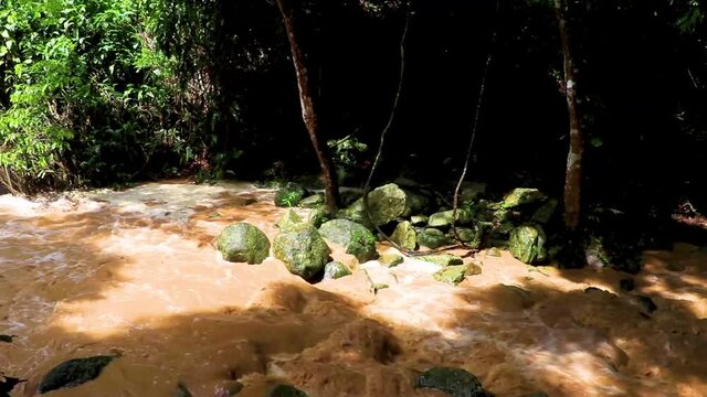 Wang Sao Thong Waterfall in tropical rainforest Koh Samui Thailand.