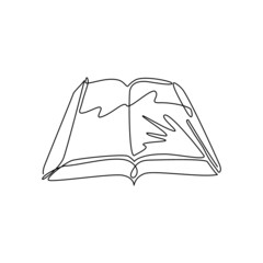 Single one line drawing open book icon in flat style. Study and knowledge, library and education, science and literature. Isolated open books in various positions. Continuous line draw design graphic